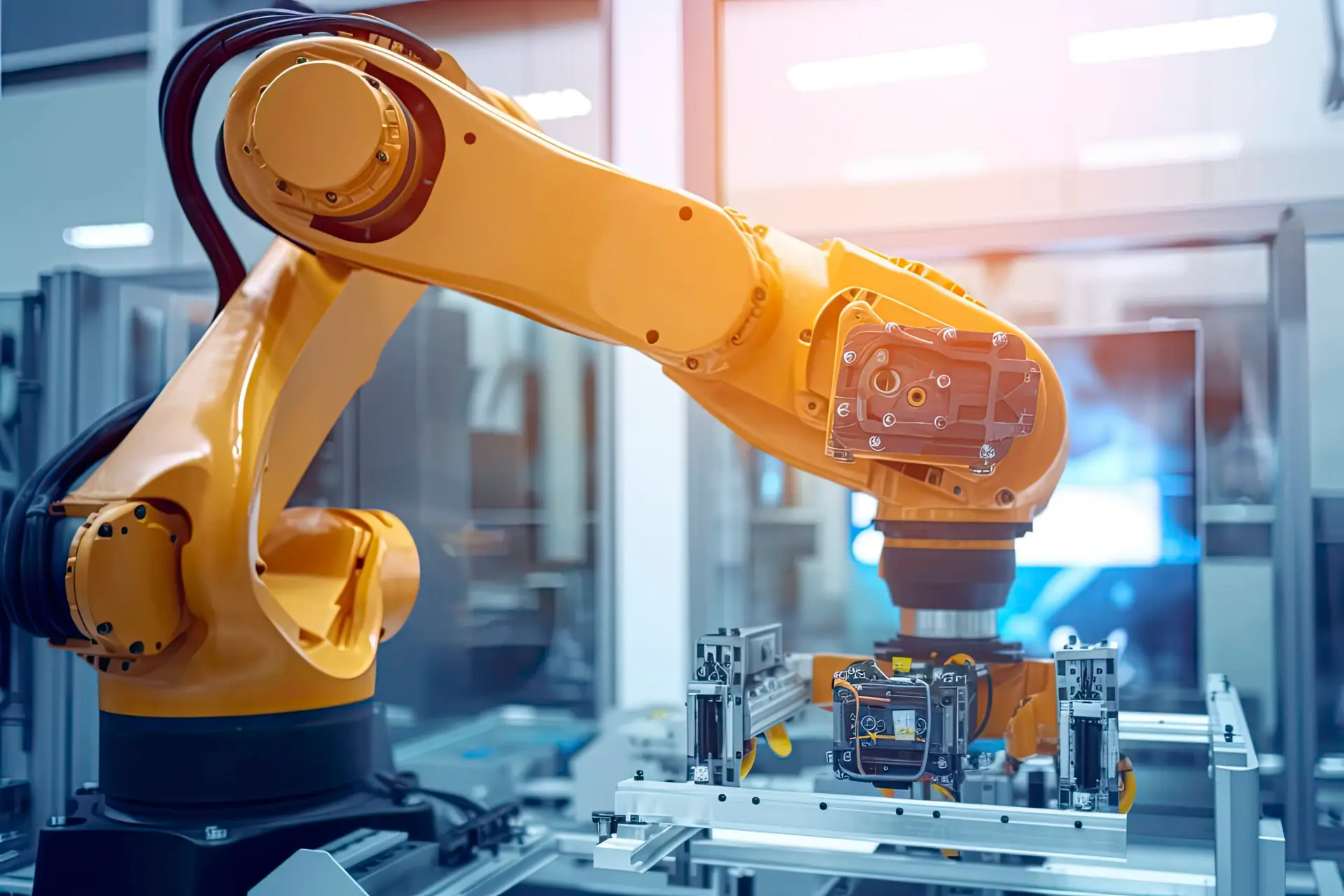 Industrial machine robot, smart modern factory automation using advanced machines, industrial 4.0 manufacturing process. Generative AI